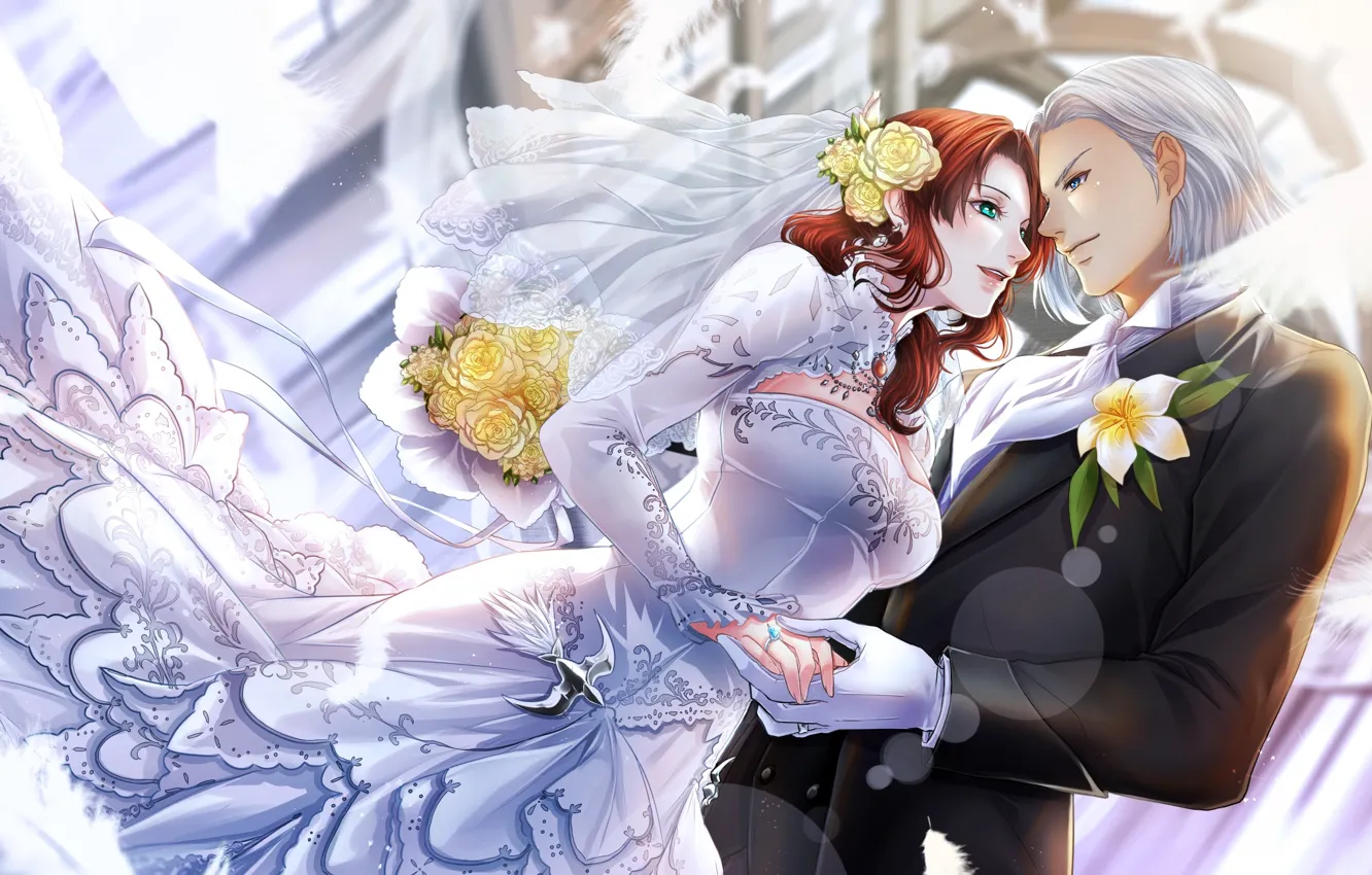 Photo wallpaper girl, romance, art, guy, two, final fantasy xiv, Annie