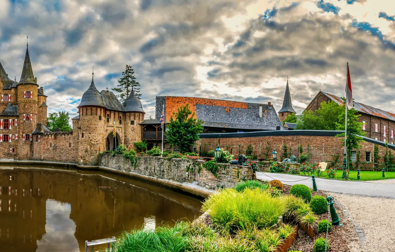 Photo wallpaper clouds, pond, castle, Germany, Castle Satzvey, Mechernich