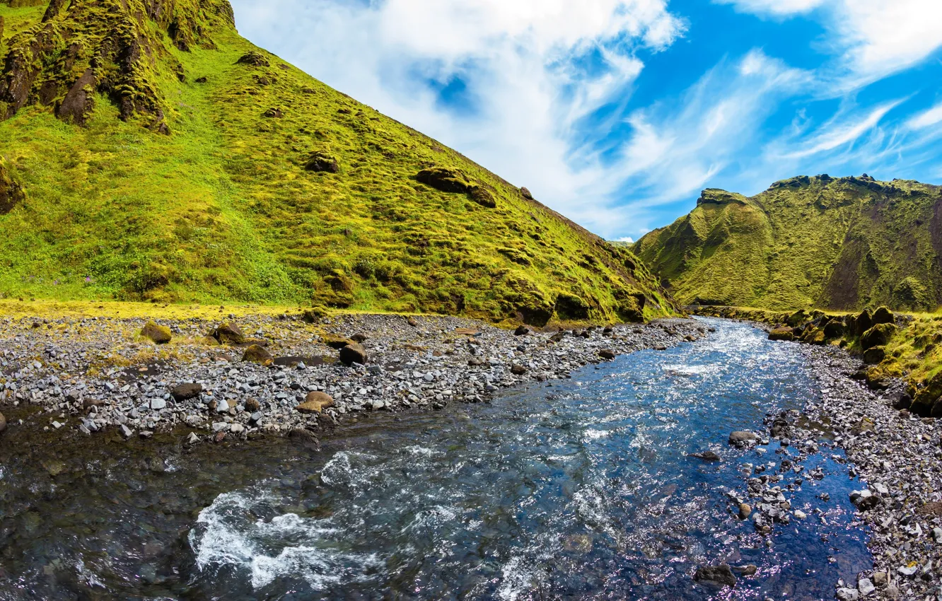 Photo wallpaper Nature, Mountains, Canyon, Moss, Iceland, River, Pakgil Canyon