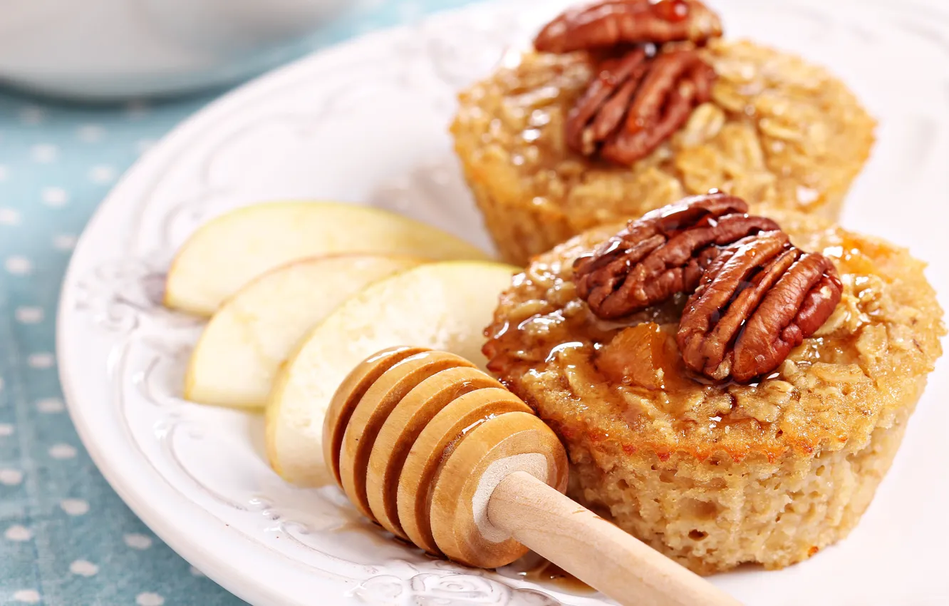 Photo wallpaper apples, honey, nuts, dessert, slices, cupcakes, muffins, cupcakes
