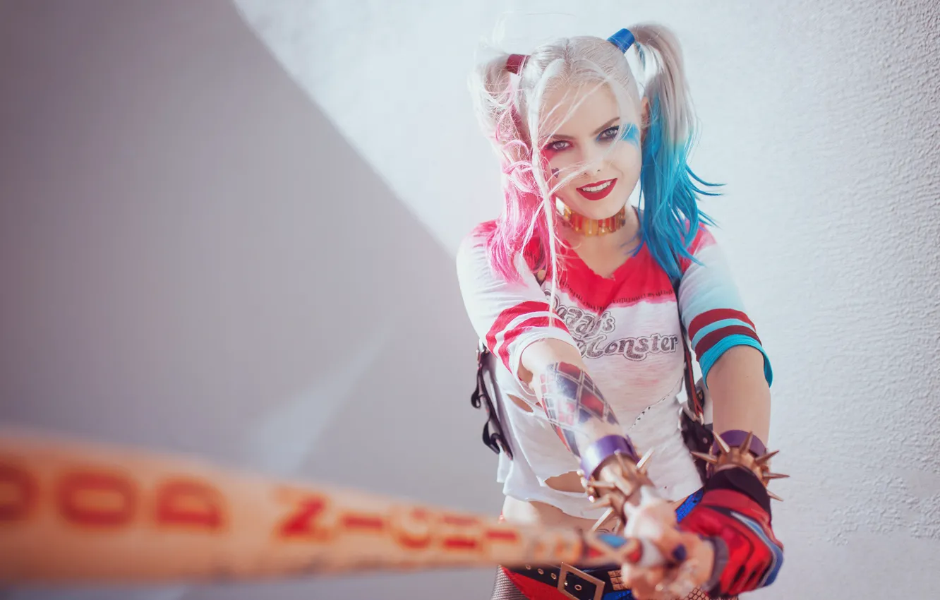 Photo wallpaper cosplay, Harley Quinn, bit, diska