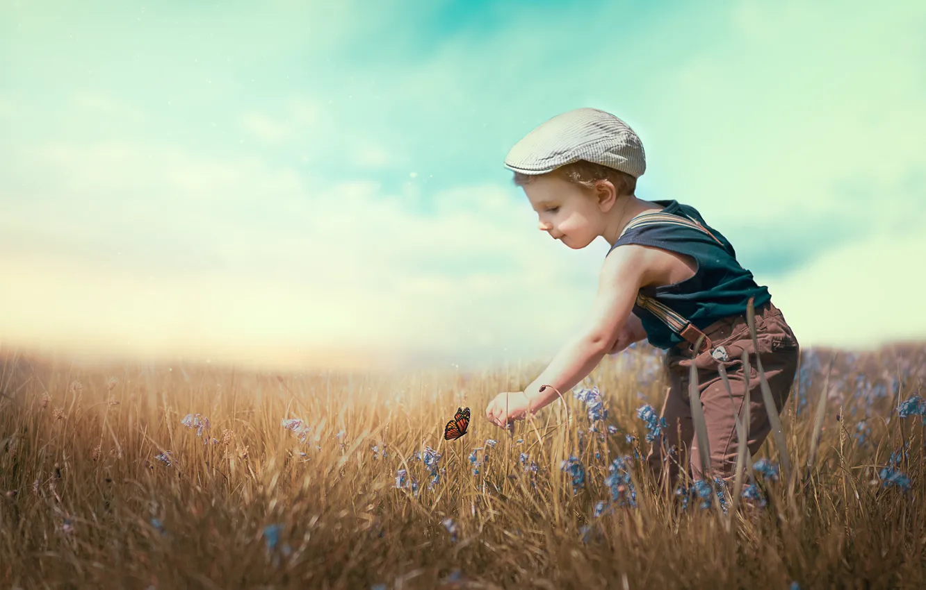 Photo wallpaper field, summer, boy