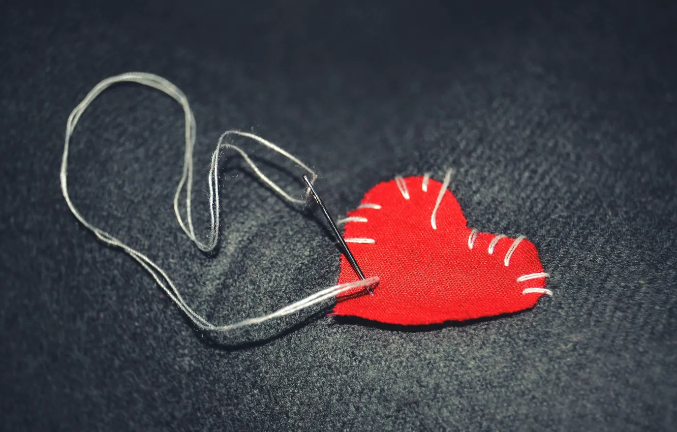 Photo wallpaper needles, heart, thread