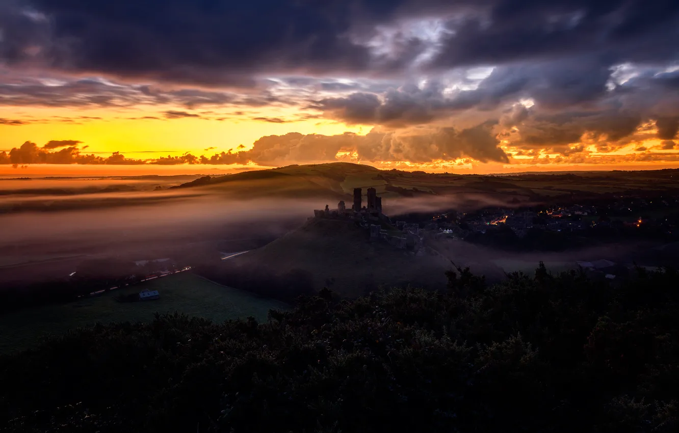 Photo wallpaper autumn, sunset, Corfe Castle, Dorset, The Narratographer