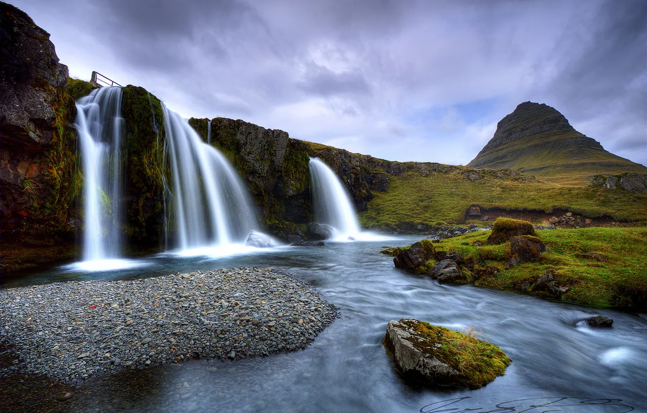 Photo wallpaper water, mountains, waterfall