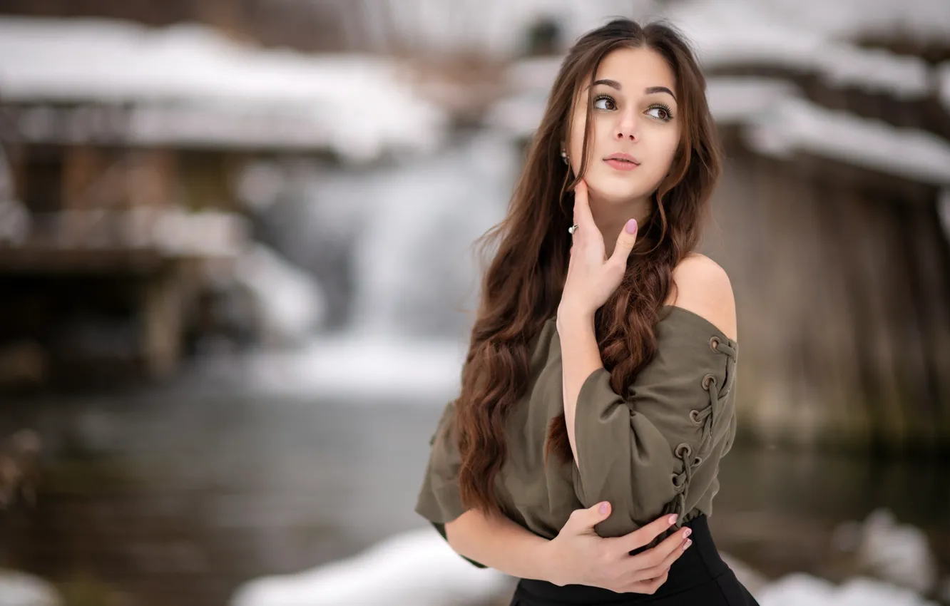 Photo wallpaper girl, pose, portrait, hands, long hair, W Darius