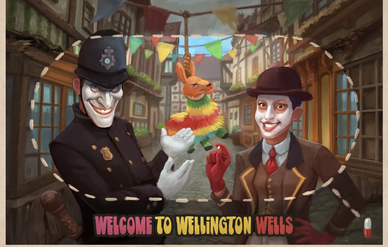 Photo wallpaper street, mask, helmet, art, police, We Happy Few