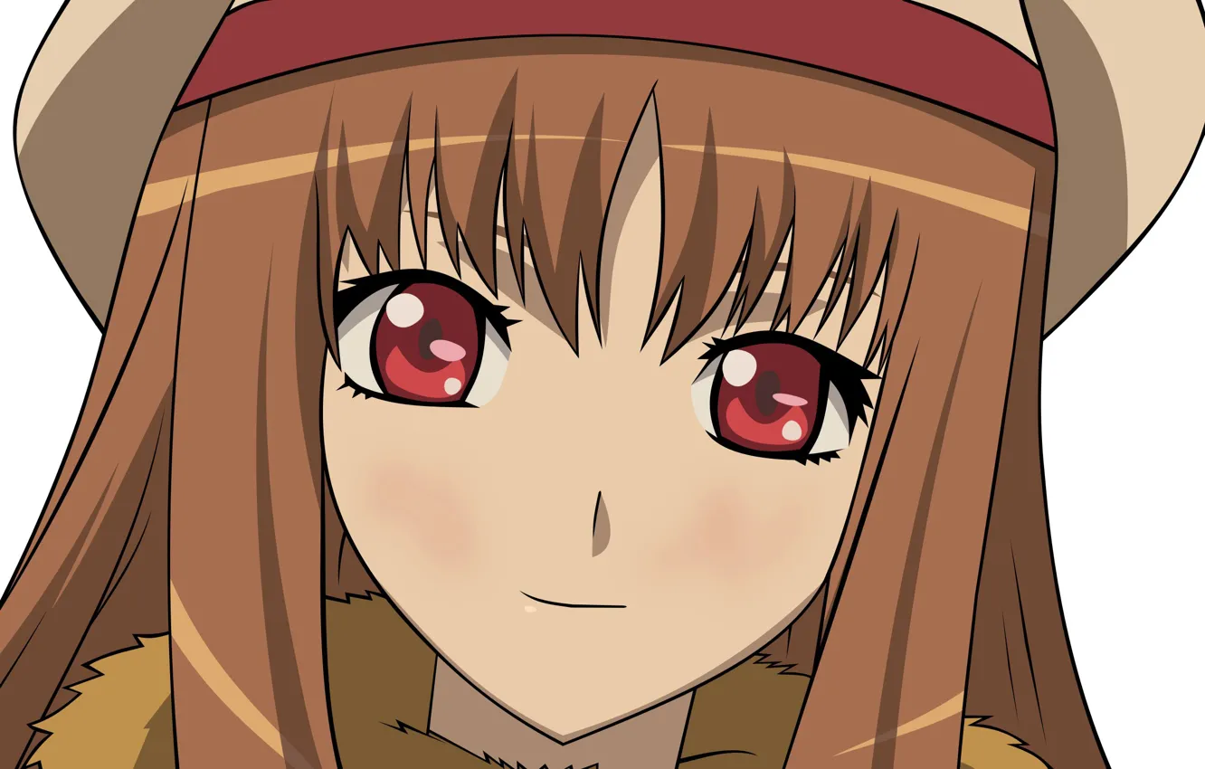 Photo wallpaper look, anime, red, red hair, red eyes, wolf, Horo, redhead