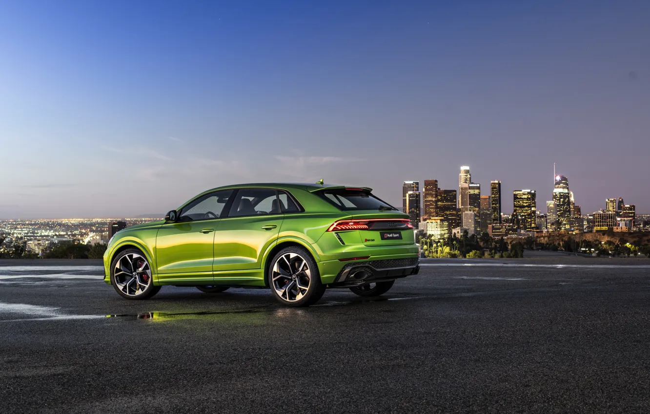 Photo wallpaper sunset, the city, Audi, the evening, twilight, crossover, 2020, RS Q8