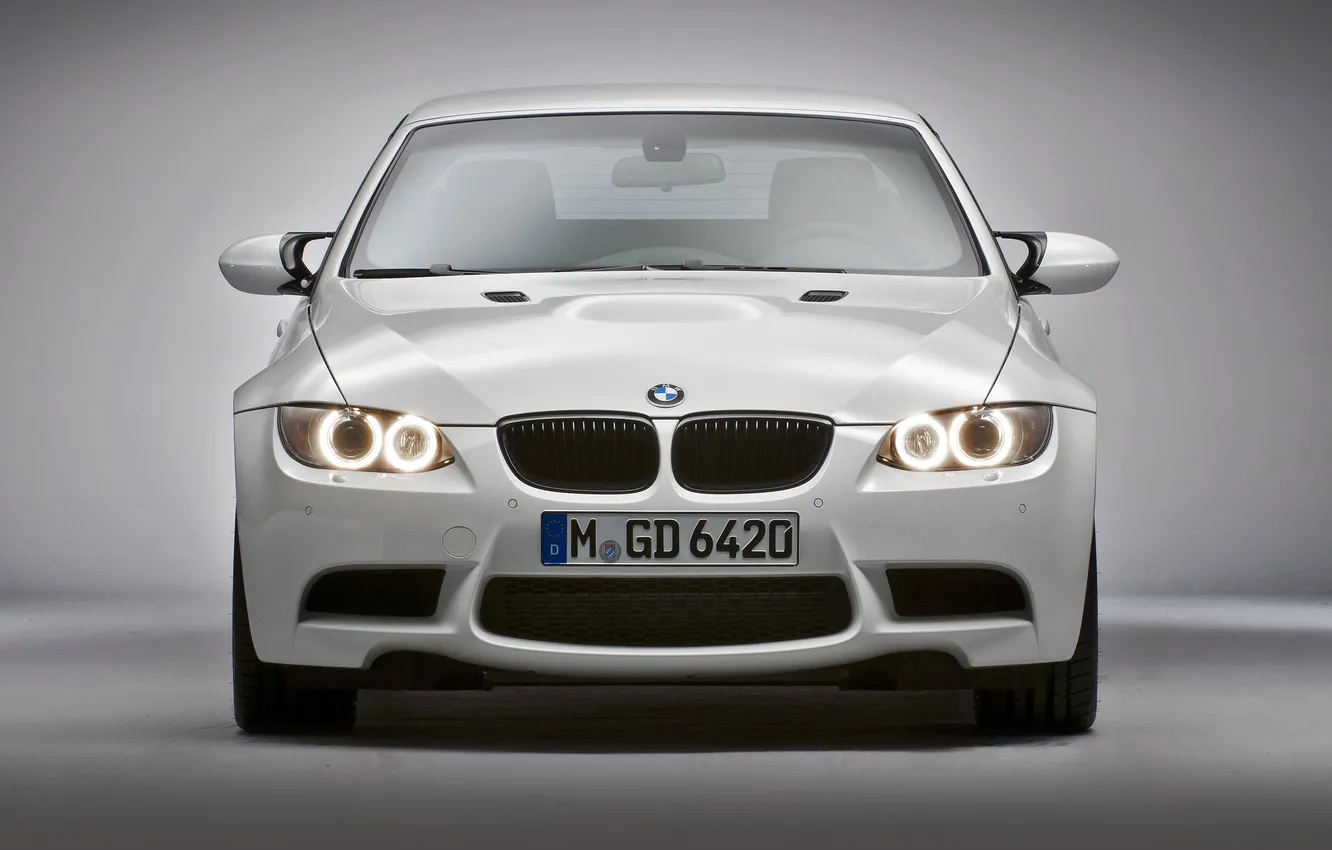 Photo wallpaper white, grey, background, lights, BMW, The hood, bumper, m3 pickup