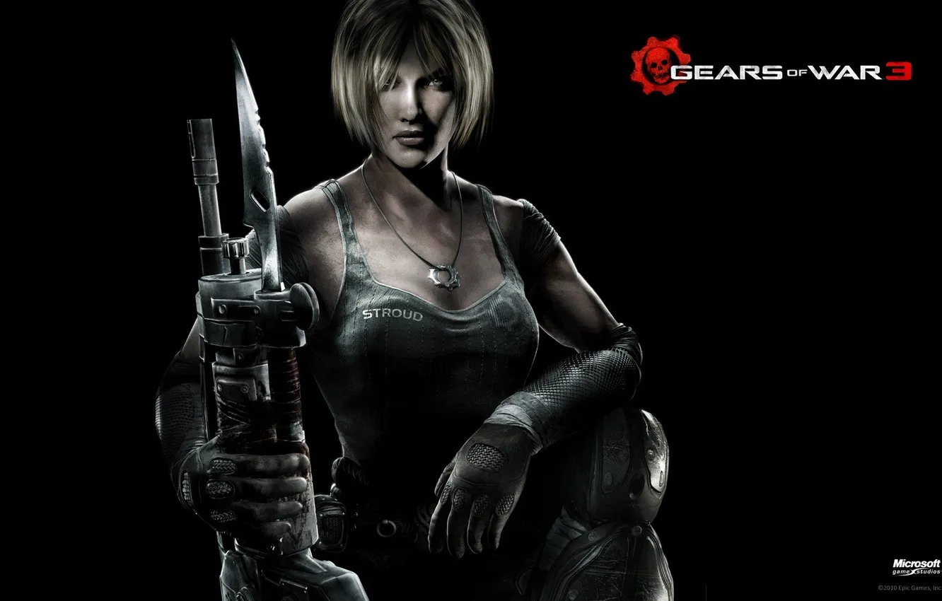 Photo wallpaper girl, soldiers, machine, Gears of War 3, Stegner