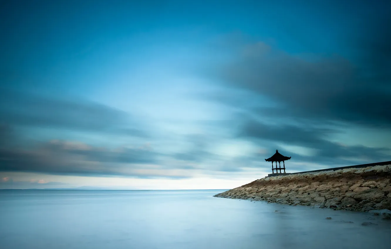 Photo wallpaper sea, stones, the evening, gazebo