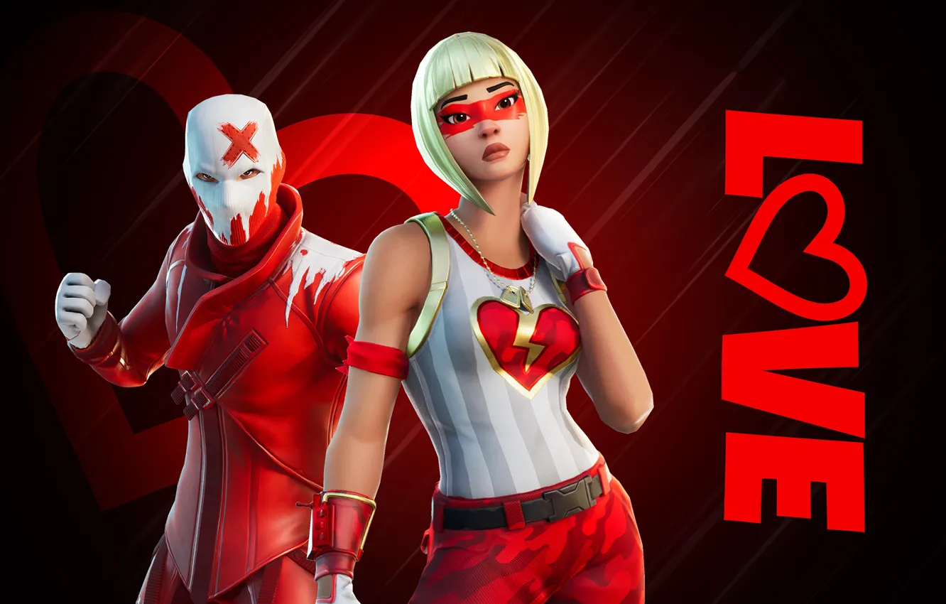 Photo wallpaper girl, mask, guy, Fortnite