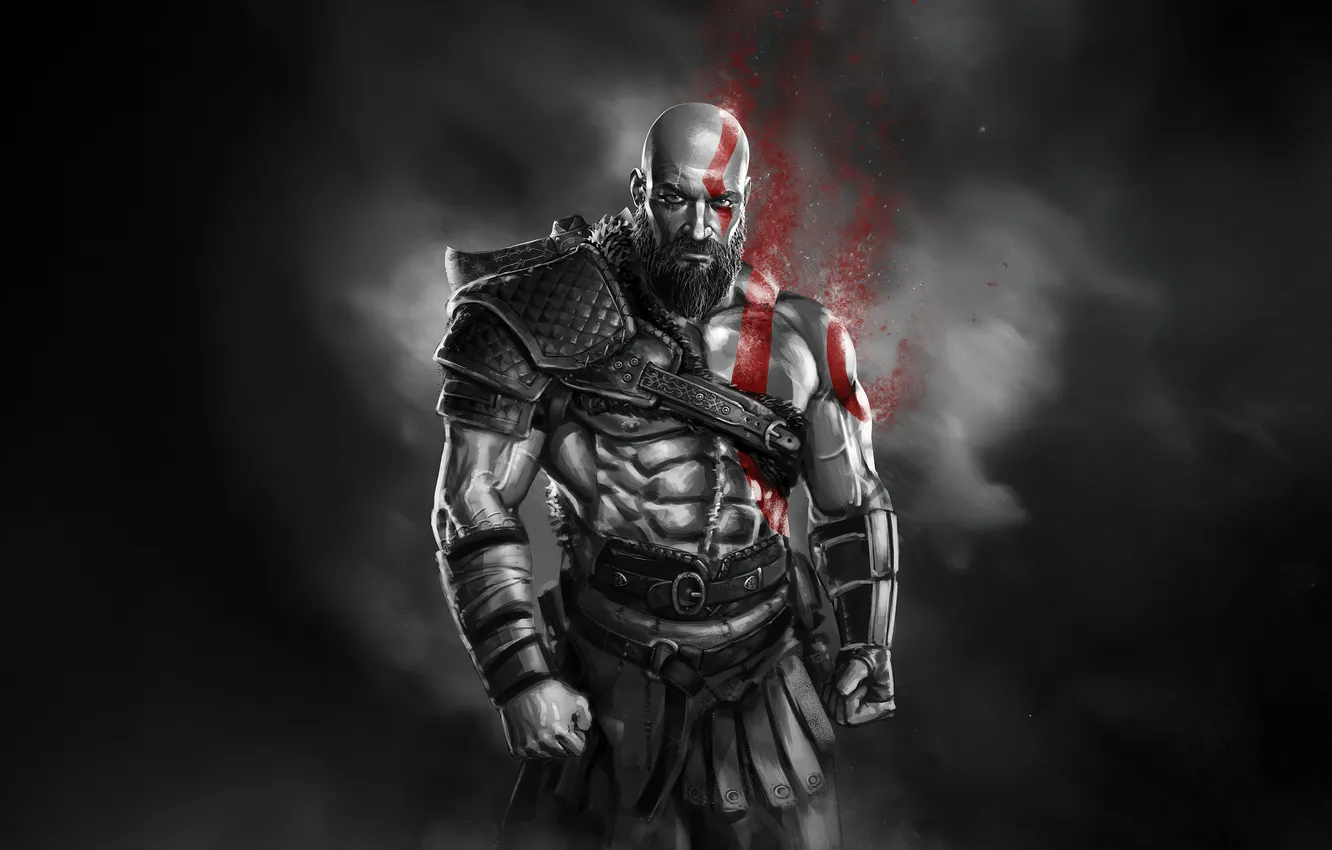 Photo wallpaper axe, Sony, Ragnarok, weapon, Kratos, God of War, snow, blow