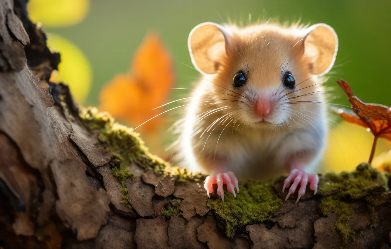 Photo wallpaper trees, portrait, mouse, mouse, muzzle, bark, rodent, digital art