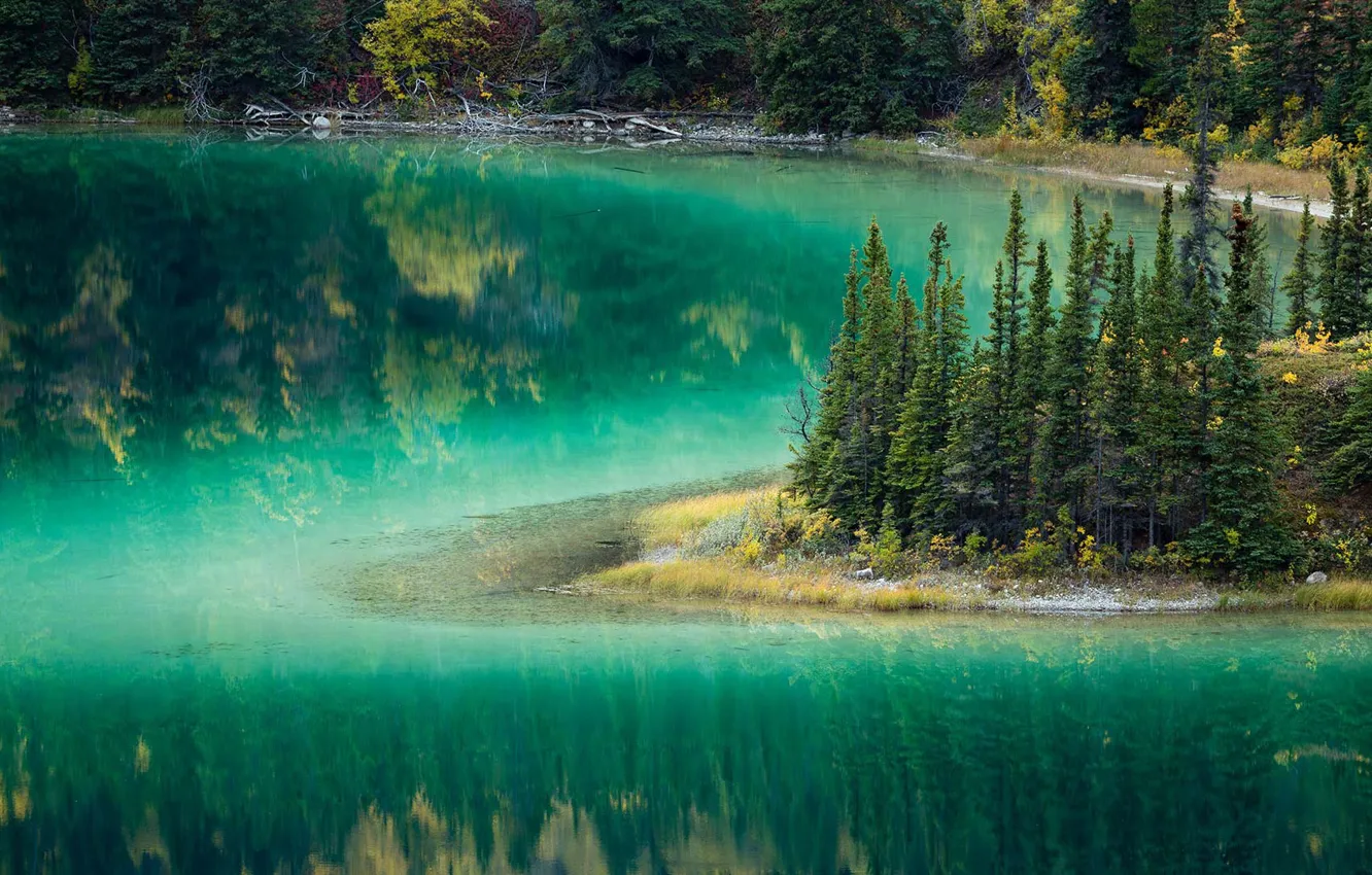 Photo wallpaper trees, Canada, Yukon, lake emerald