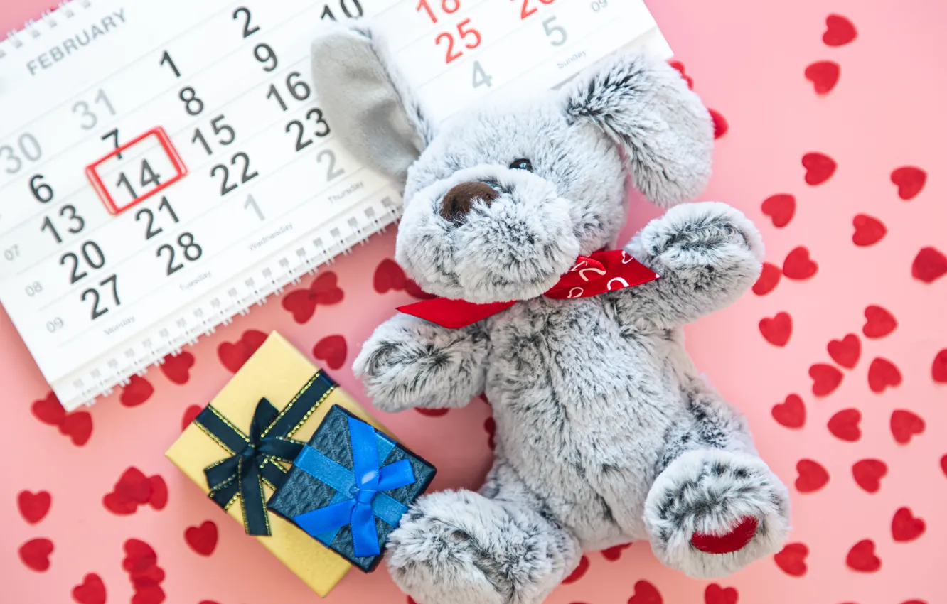 Photo wallpaper toy, heart, hare, rabbit, heart, Valentine's Day, Valentine's day
