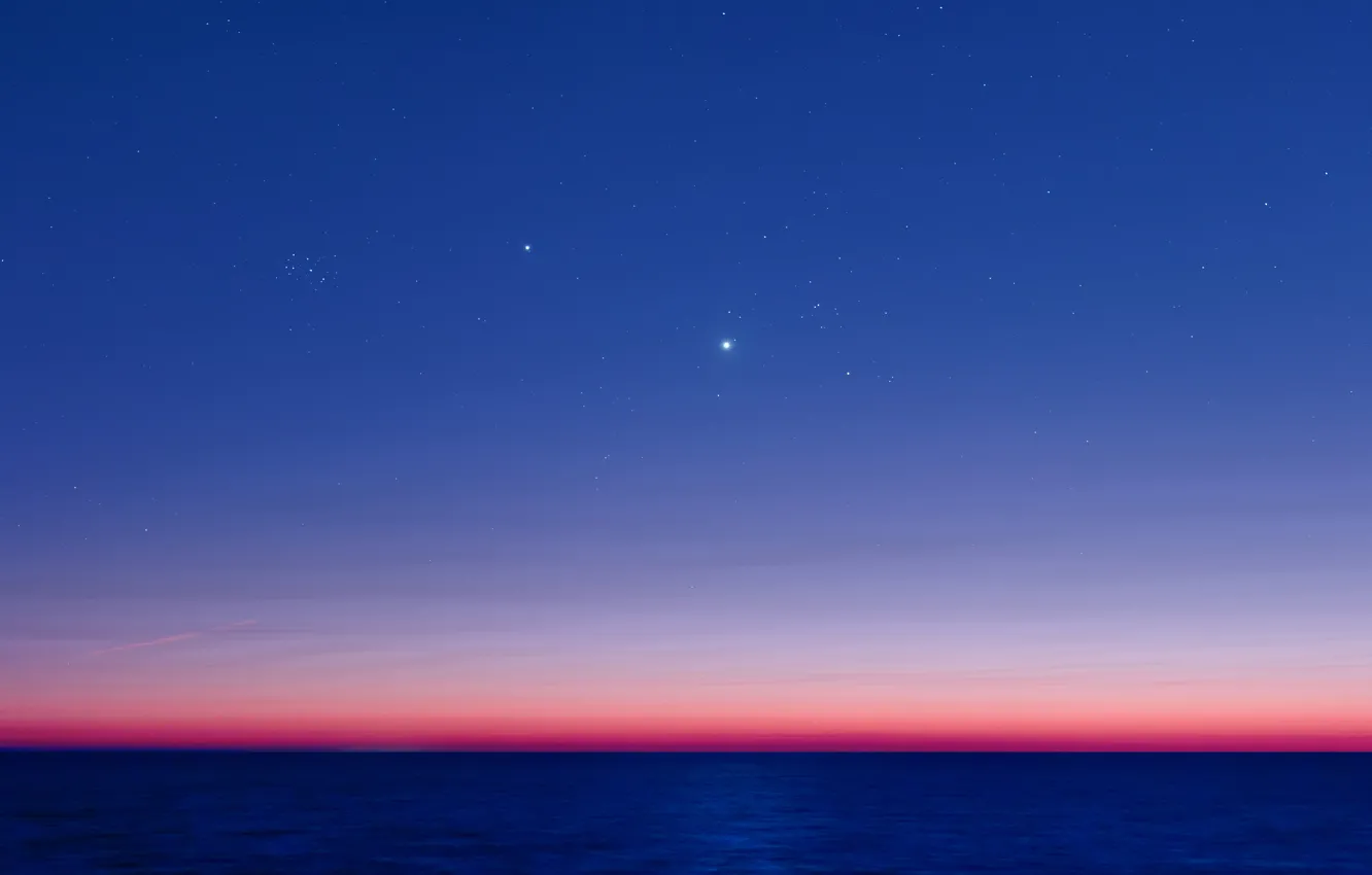 Photo wallpaper the ocean, Jupiter, Venus, twilight, The Pleiades, Aldebaran