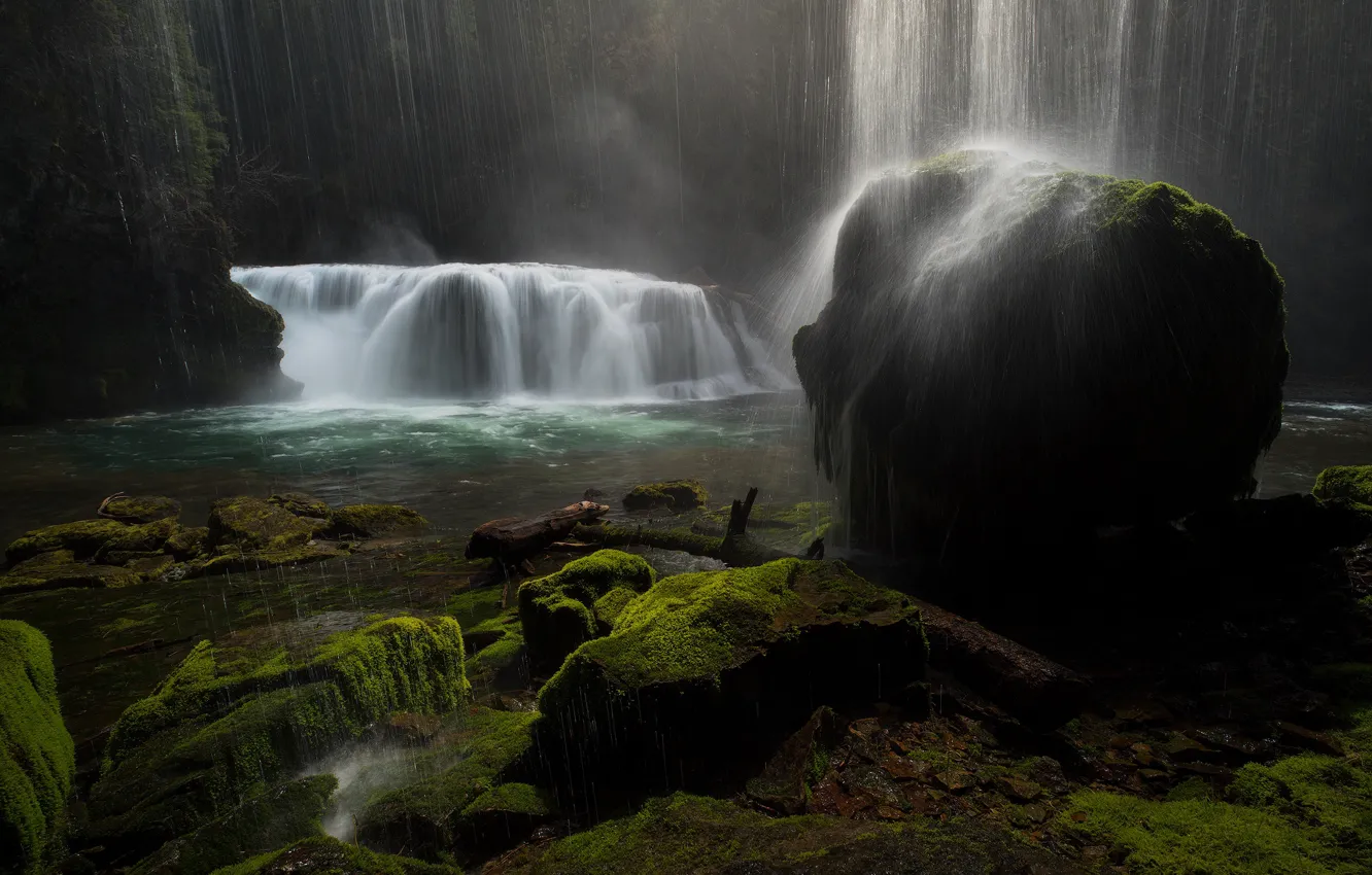 Photo wallpaper water, squirt, stones, rocks, stone, waterfall, stream, waterfalls