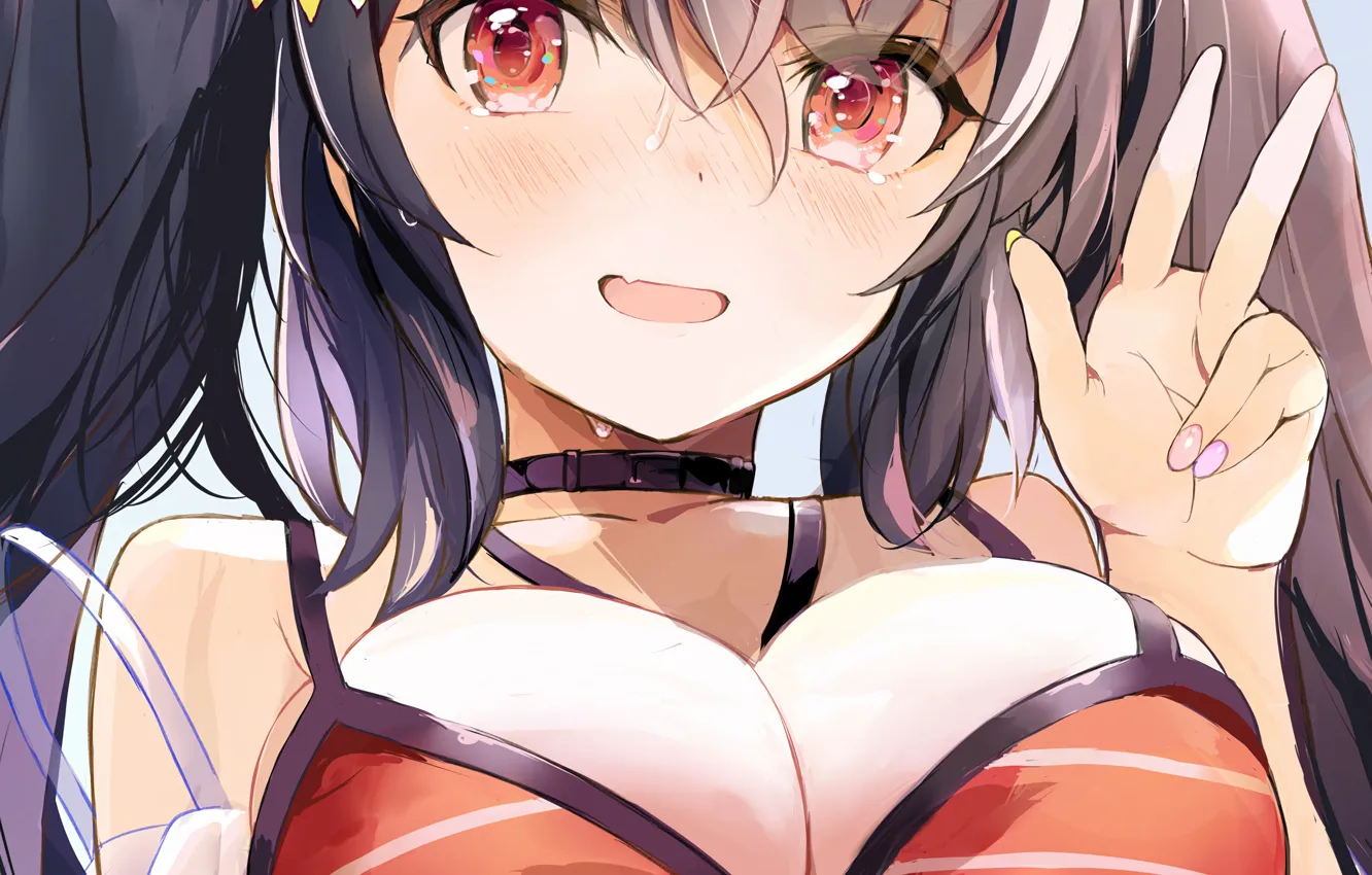 Photo wallpaper girl, sexy, cleavage, long hair, boobs, anime, beautiful, pretty