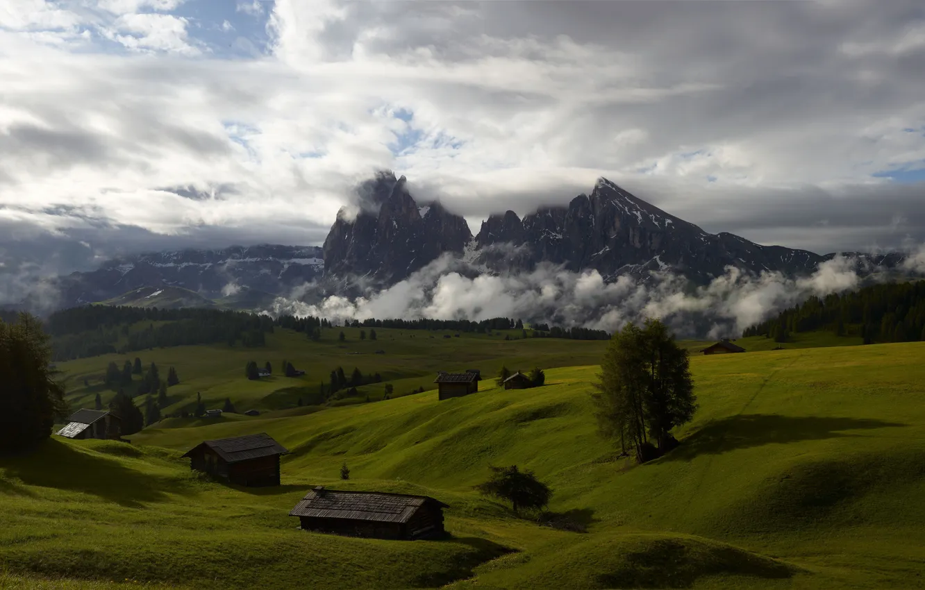 Photo wallpaper the sky, mountains, meadow, abalaka