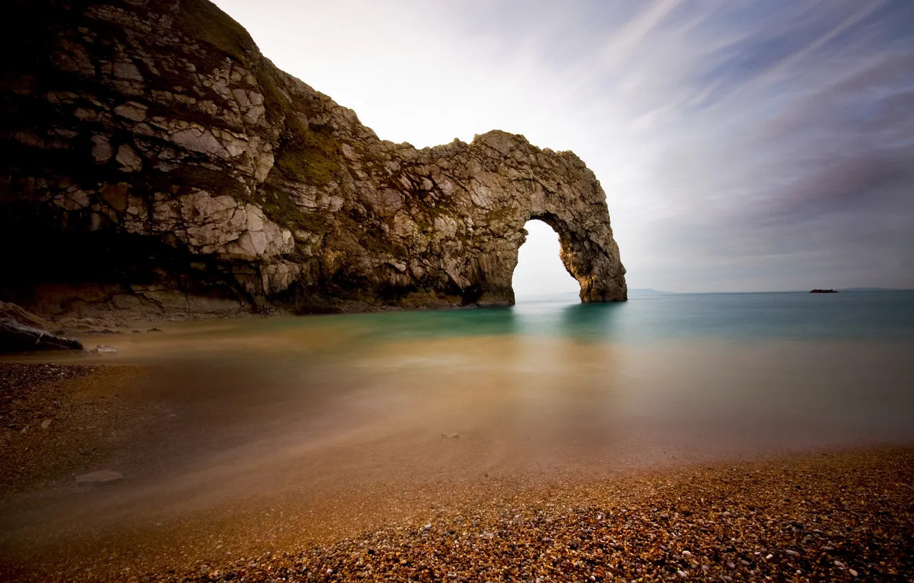 Photo wallpaper sea, beach, the sky, rocks, arch