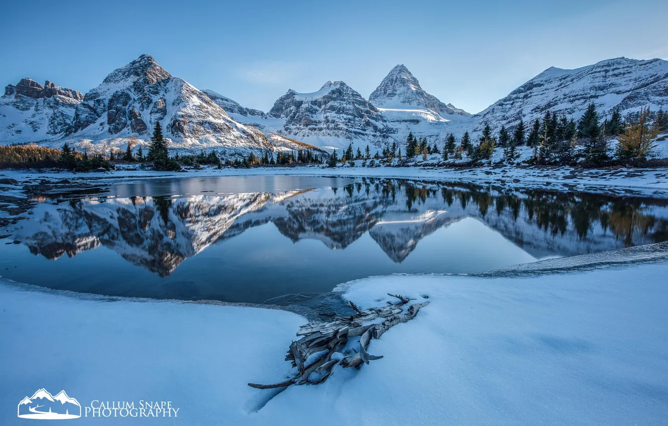Photo wallpaper winter, forest, snow, mountains, lake, Alberta, Canada, British Columbia