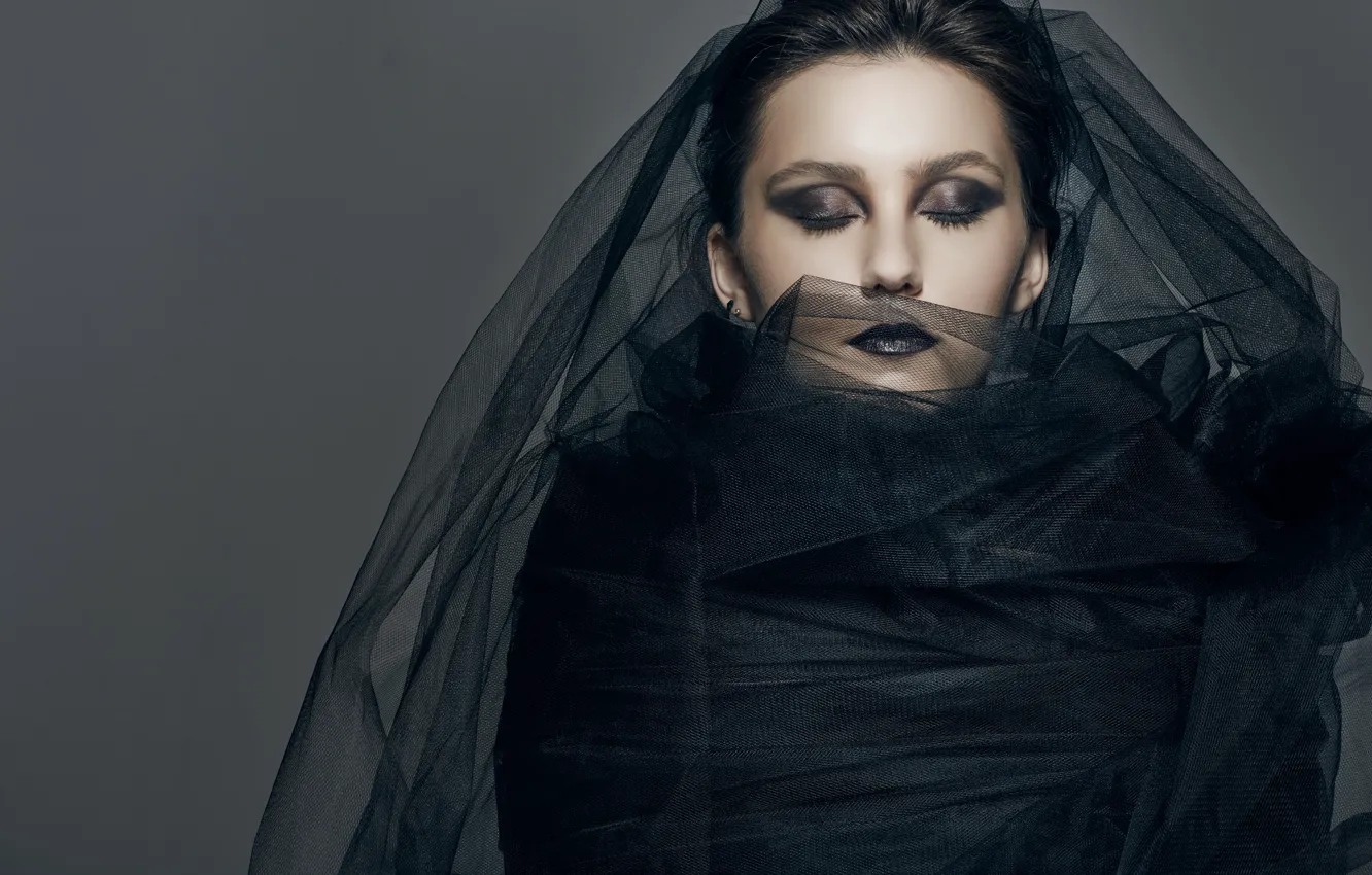 Photo wallpaper girl, style, model, makeup, tulle, Black widow