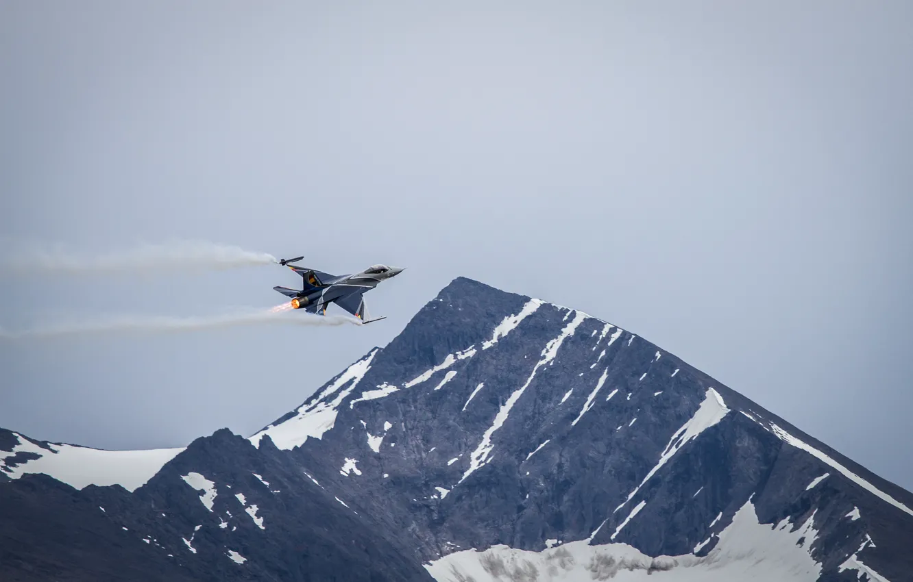 Photo wallpaper flight, mountains, fighter, F-16, Fighting Falcon, "Fighting Falcon"