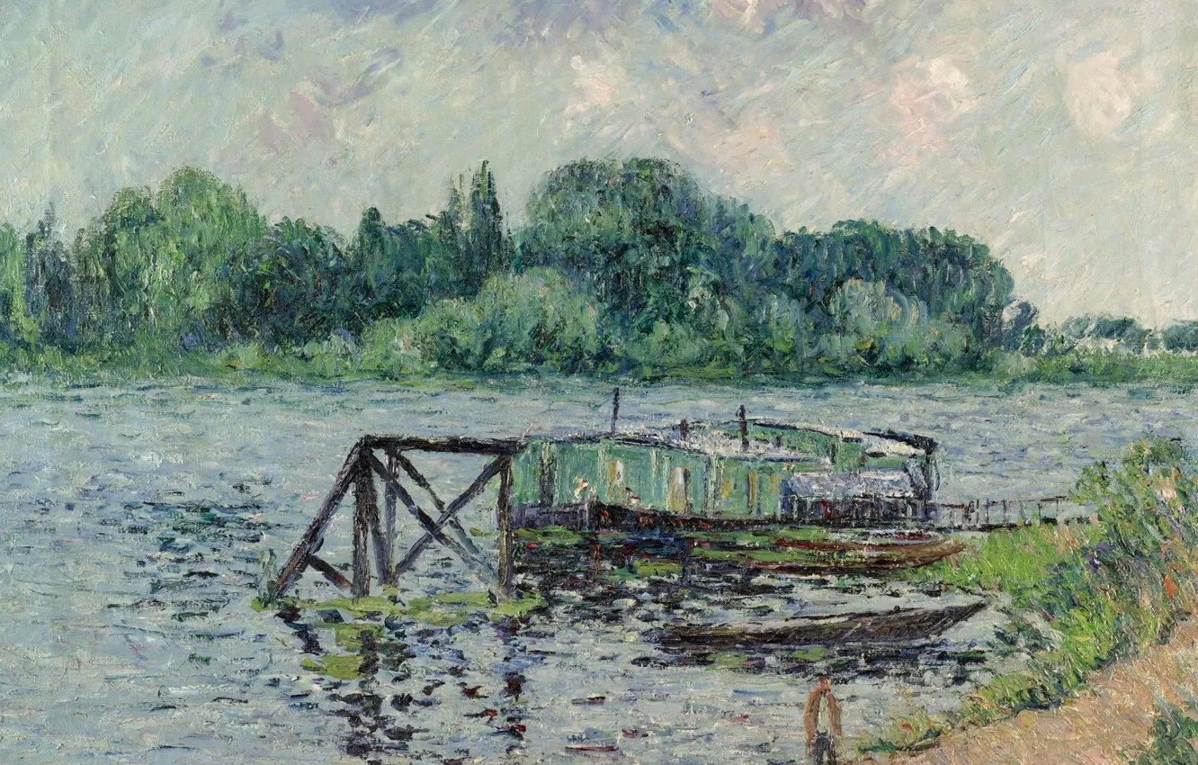 Photo wallpaper landscape, river, picture, Gustave Loiseau, Gustave Loiseau, The Laun Place on the Seine at Herblay