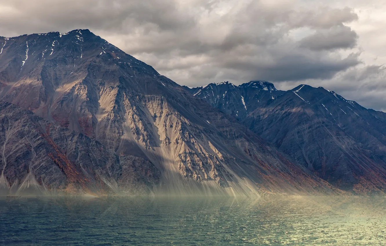 Photo wallpaper sea, clouds, mountains