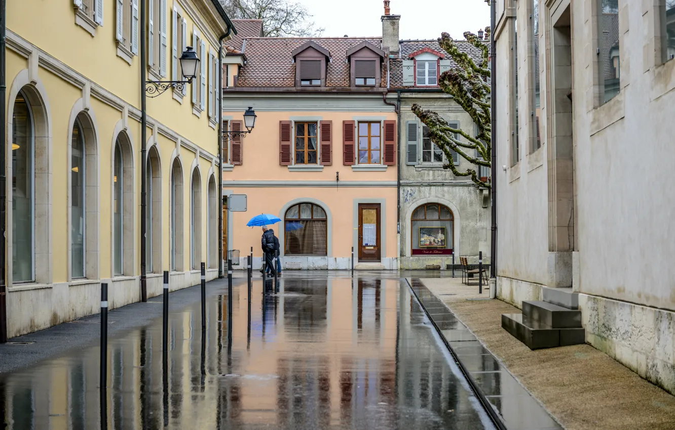 Photo wallpaper rain, street, Switzerland, rain, Switzerland, street, Geneva, municipality