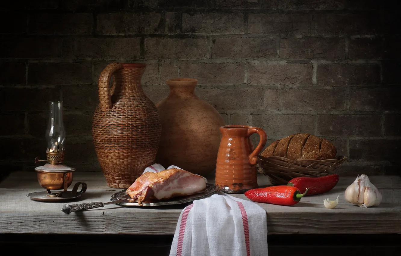 Photo wallpaper bread, meat, pepper, garlic