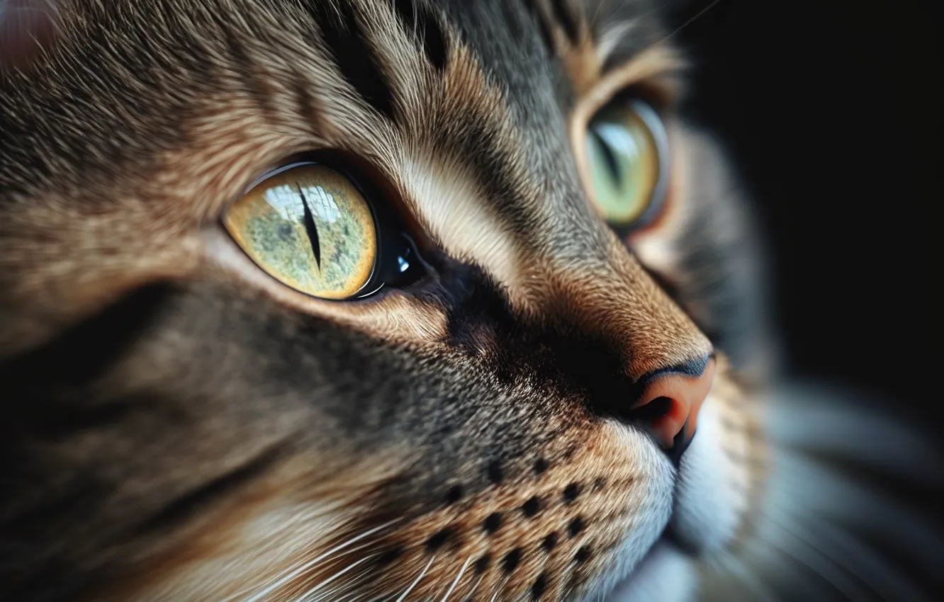 Photo wallpaper cat, eyes, cat, look, face, close-up, the dark background, graphics