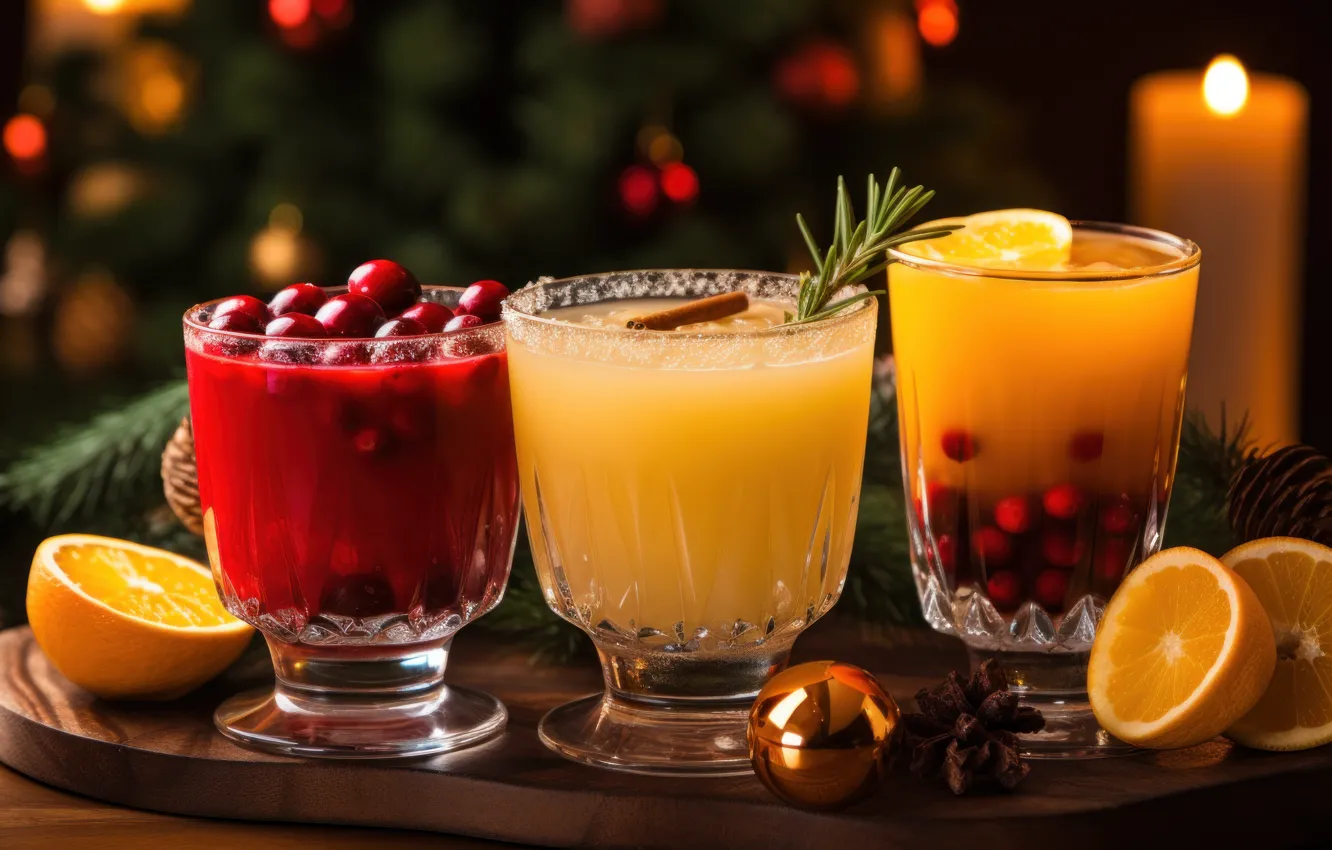 Photo wallpaper the dark background, table, new year, Christmas, cocktail, drink, Christmas, AI art