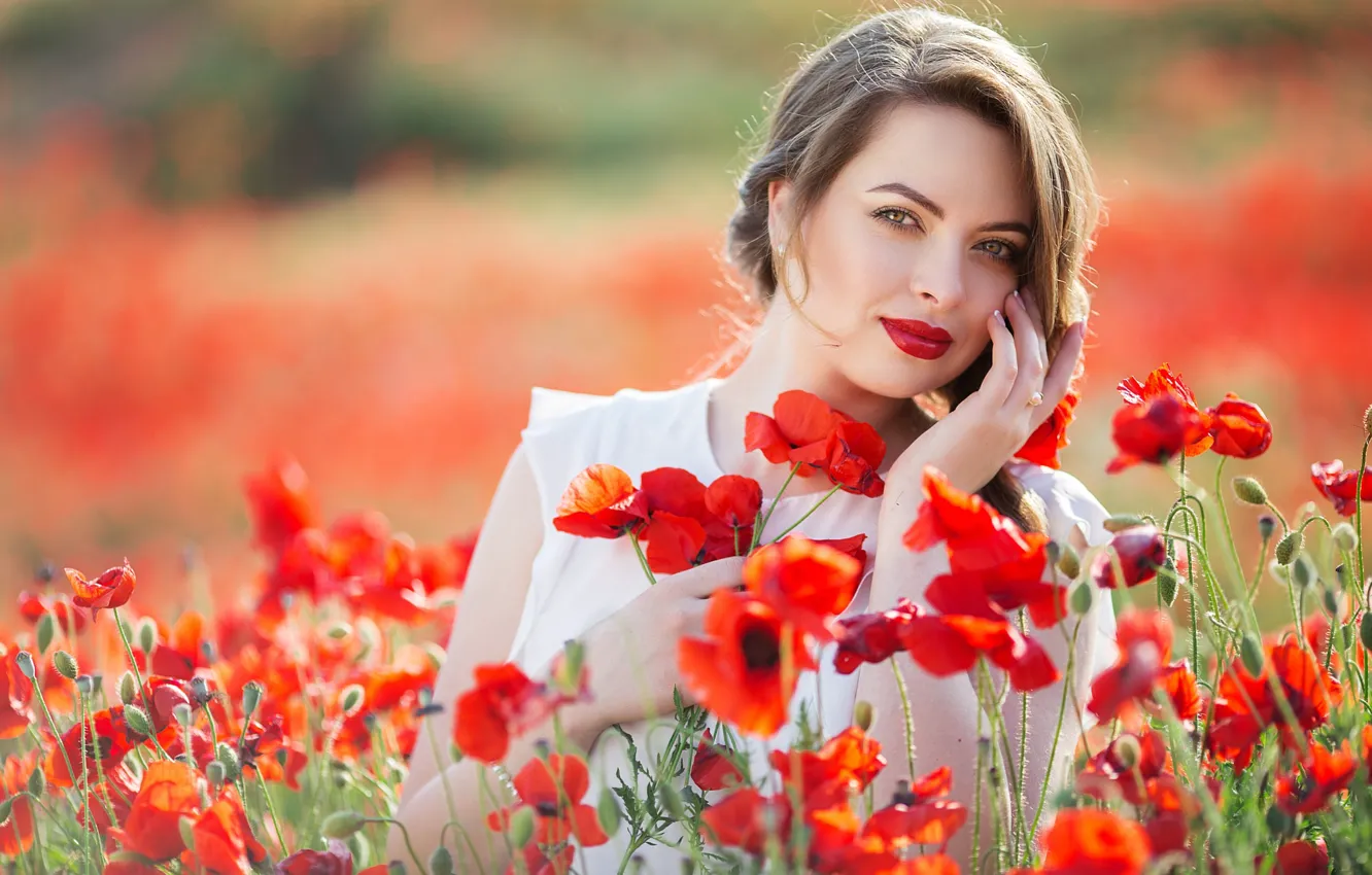Photo wallpaper field, girl, Maki