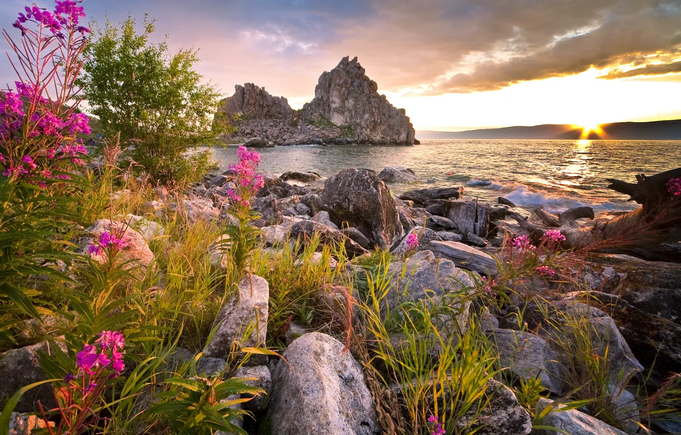 Photo wallpaper photo, Nature, Lake, Baikal, Stones, Russia, Landscape, Baikal