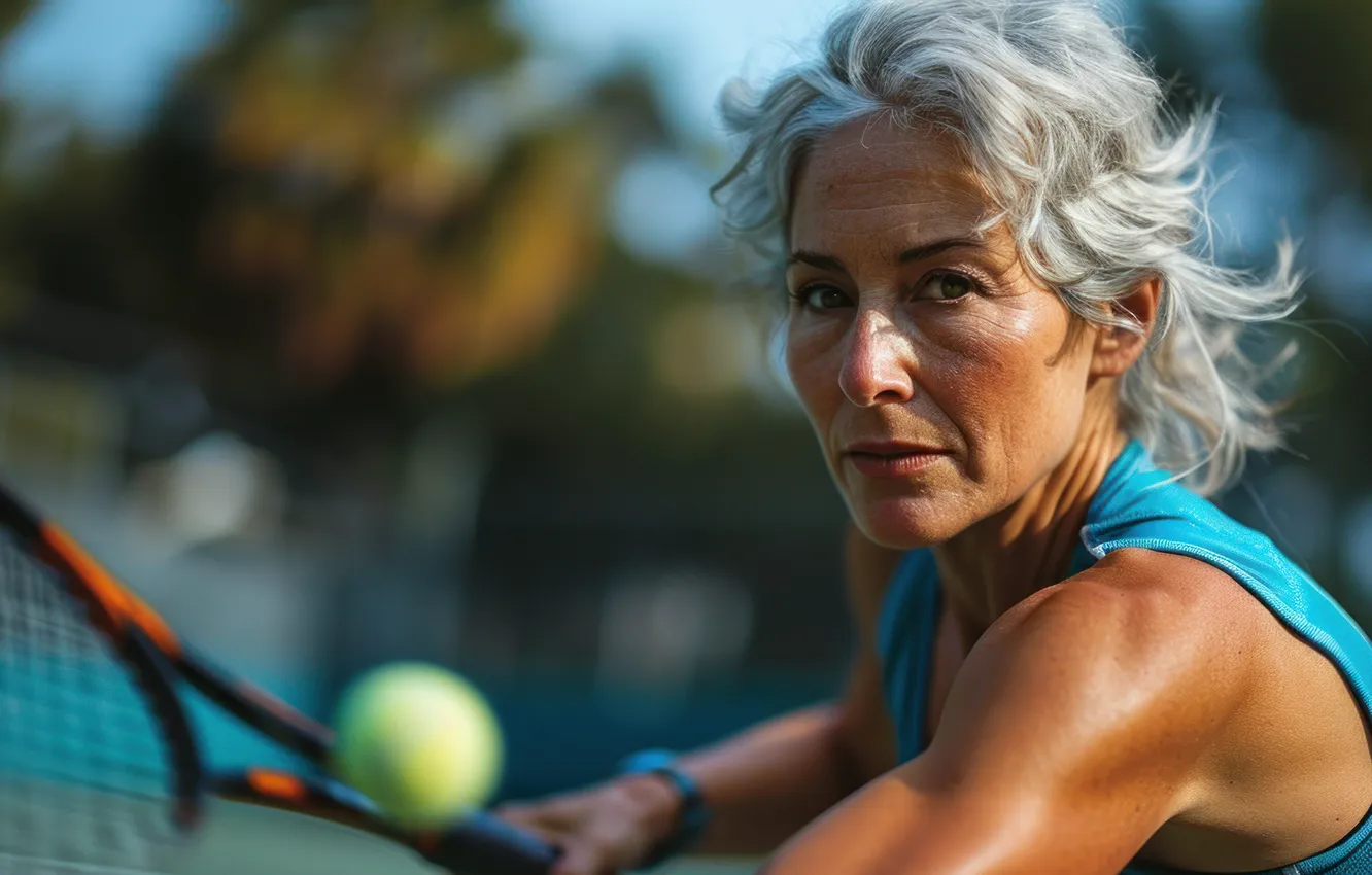 Photo wallpaper look, woman, the ball, racket, tennis, digital art, AI art, The Art of Artificial Intelligence