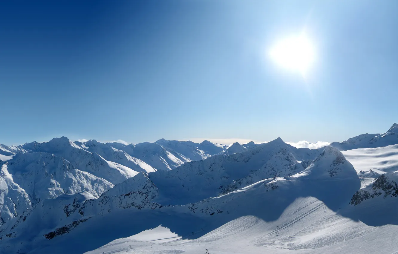 Photo wallpaper ice, the sky, the sun, rays, snow, landscape, mountains, photo