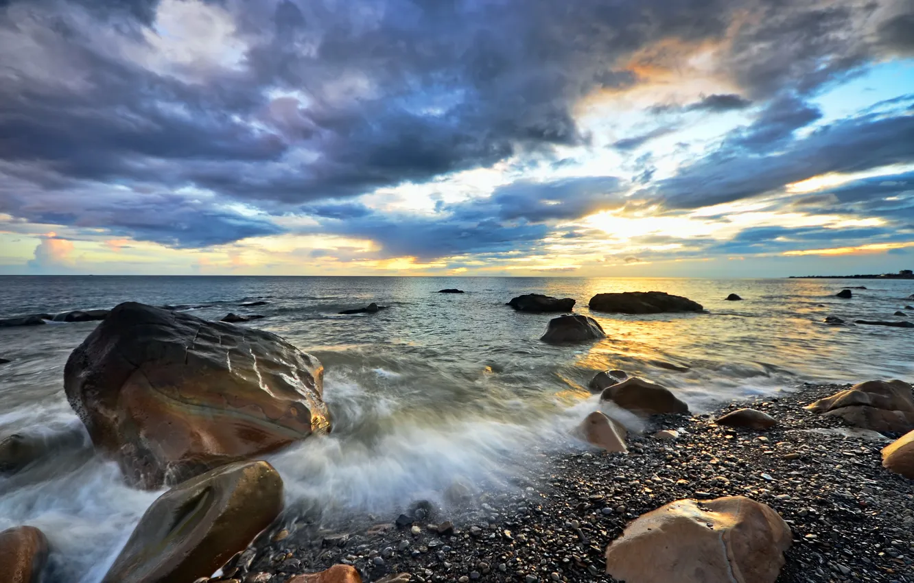 Photo wallpaper sea, the sky, landscape, stones