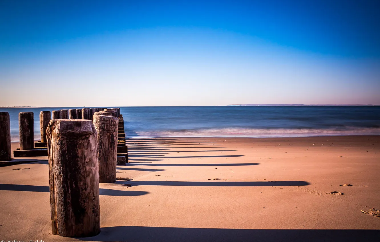 Photo wallpaper beach, the ocean, shore, piles