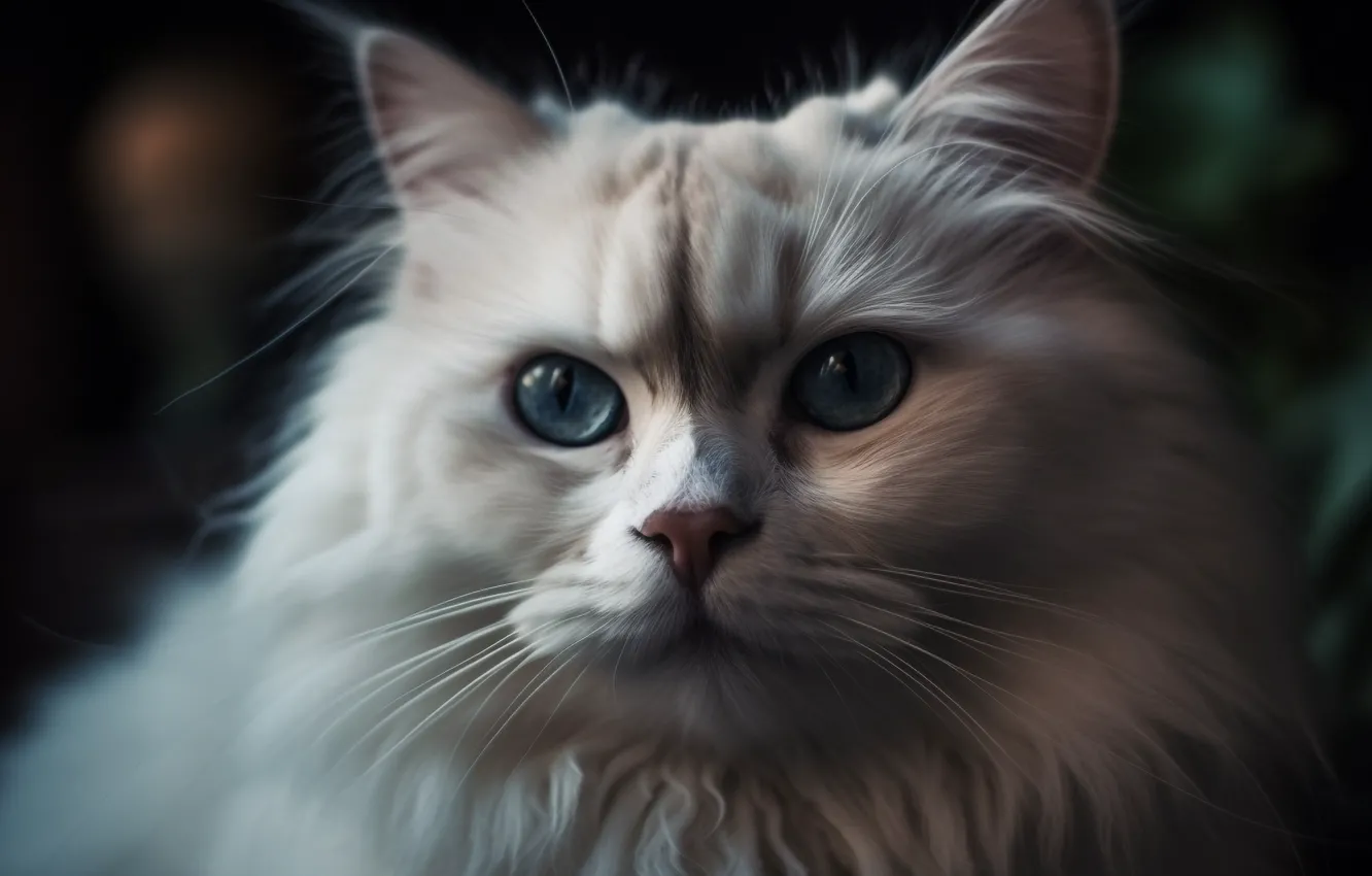 Photo wallpaper cat, white, cat, look, portrait, fluffy, art, blue eyes