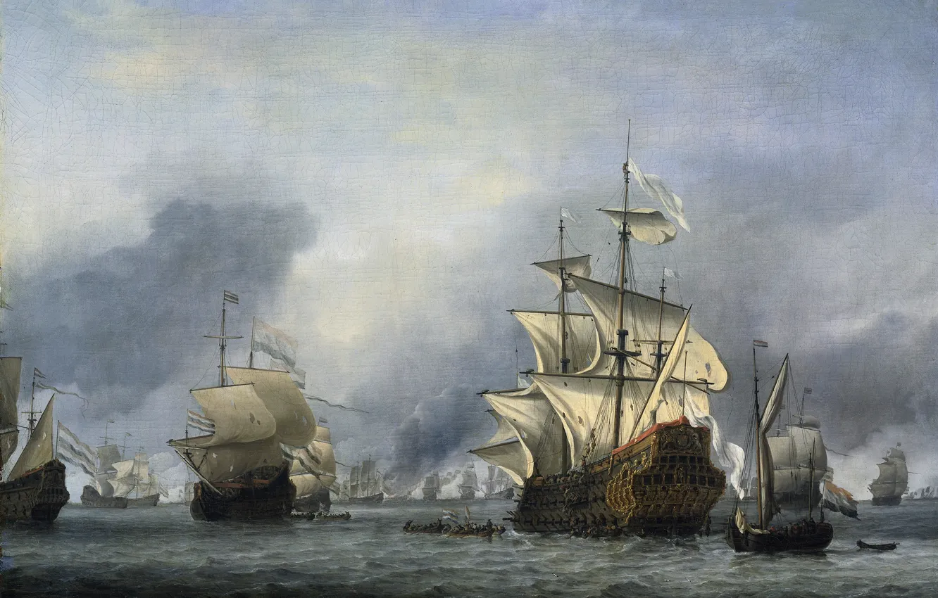 Photo wallpaper sea, the sky, clouds, landscape, ship, sailboat, picture