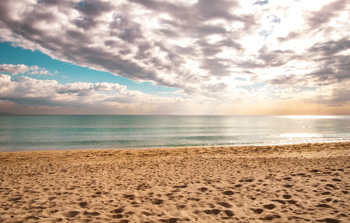 Photo wallpaper sand, sea, wave, beach, summer, the sky, clouds, shore