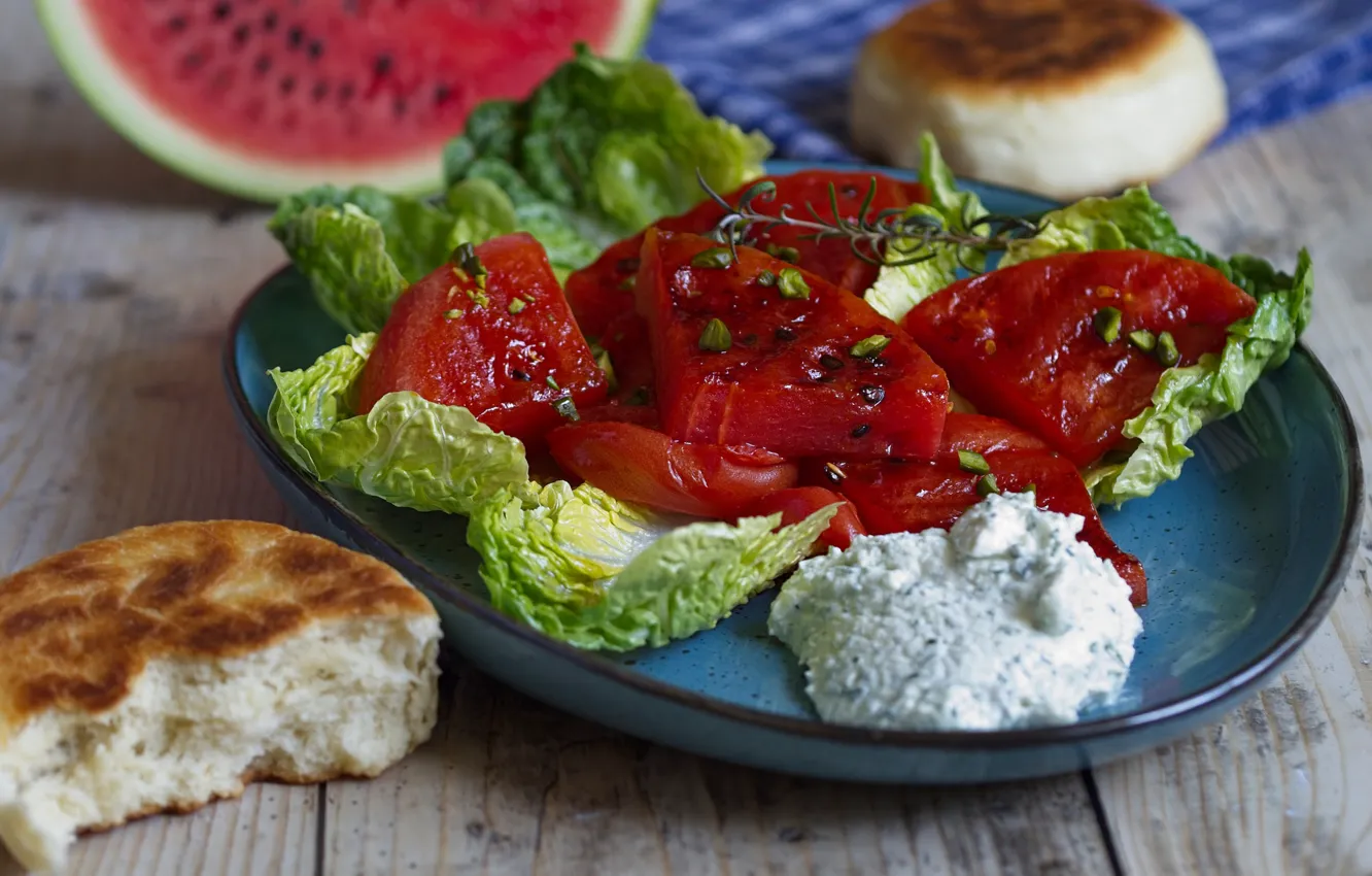 Photo wallpaper watermelon, cheese, buns