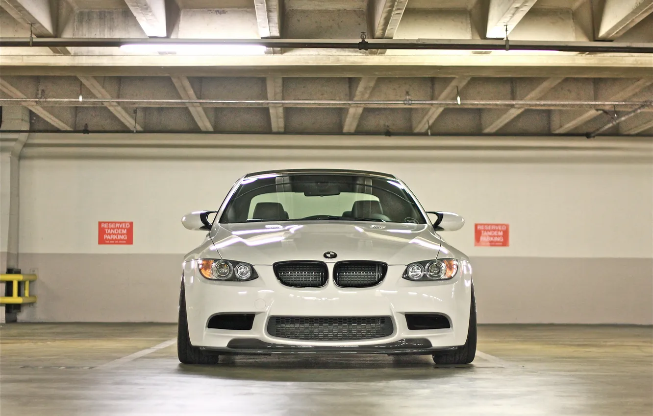 Photo wallpaper white, light, BMW, Parking, white, the front, e92, parking.бмв