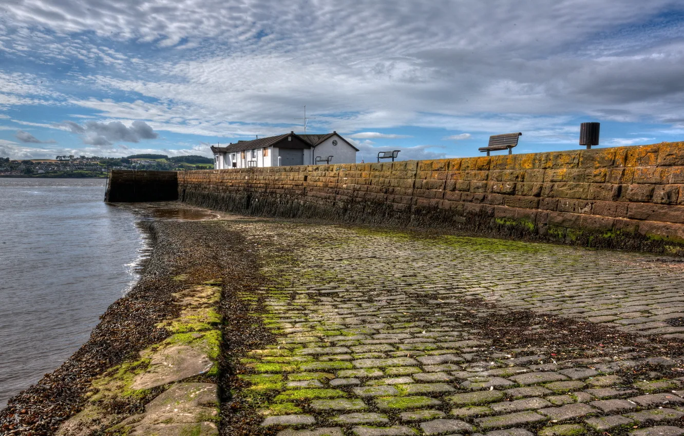 Photo wallpaper the city, lake, pier