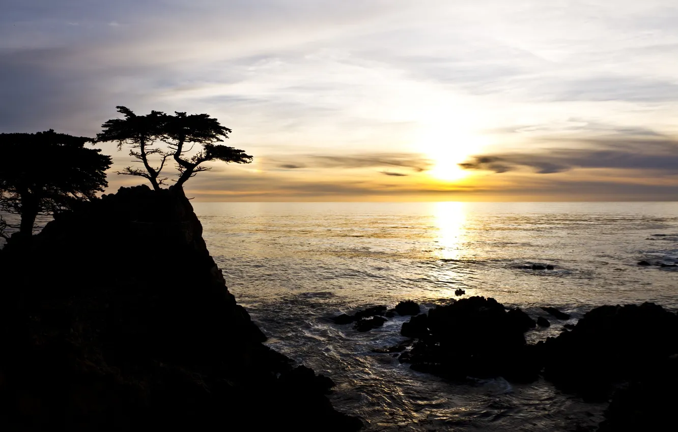 Photo wallpaper sea, the sun, sunset