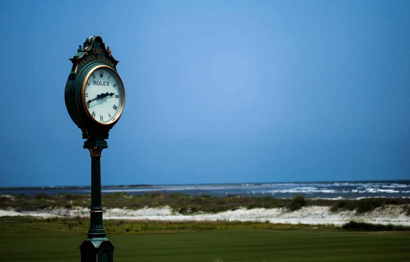 Photo wallpaper the ocean, coast, watch, blue sky