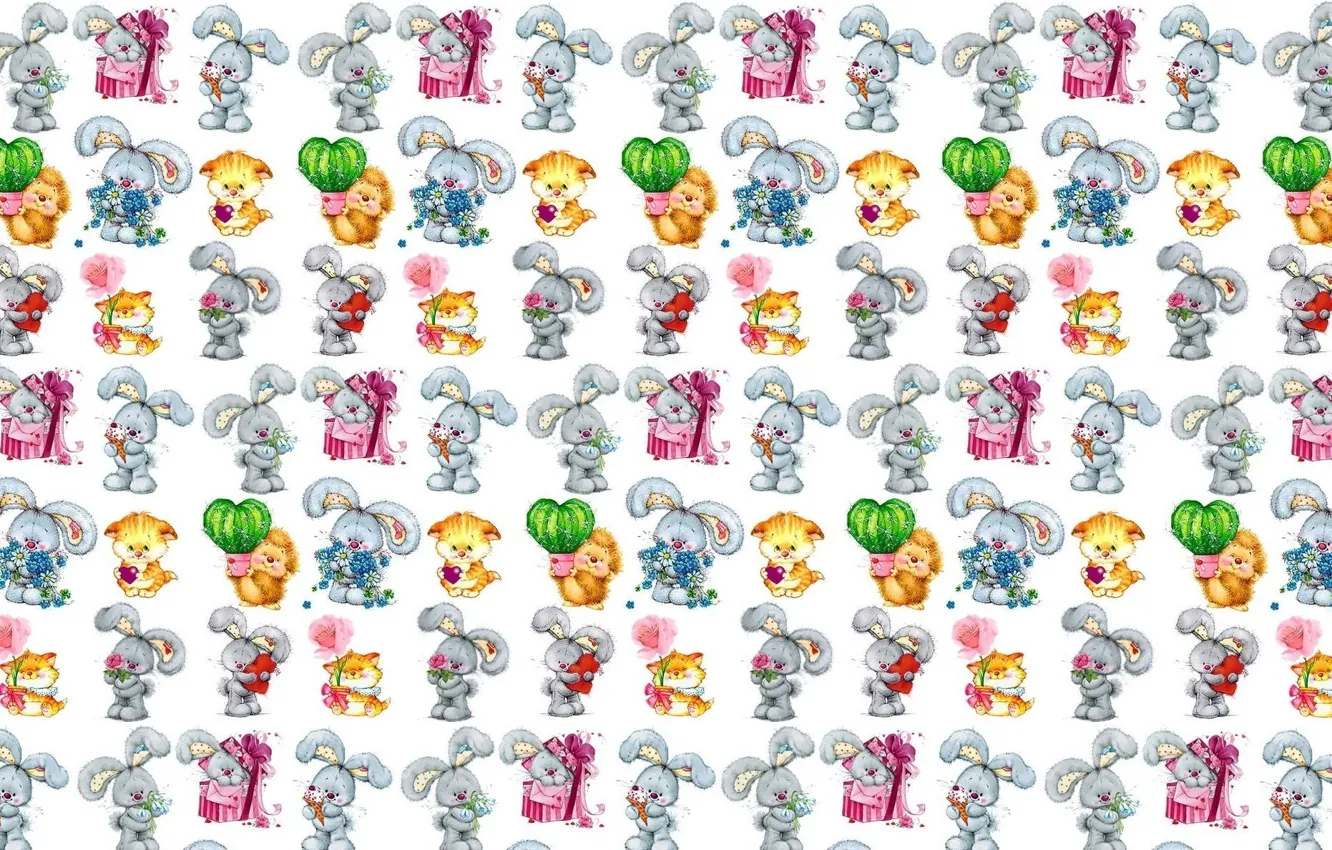 Photo wallpaper background, gift, texture, art, kitty, Bunny, hedgehog, children's, kids